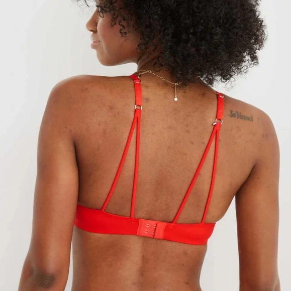 Aerie | Real Good Sunnie Demi Push Up Strappy Convertible Bra In Holiday Red - Picture 5 of 12